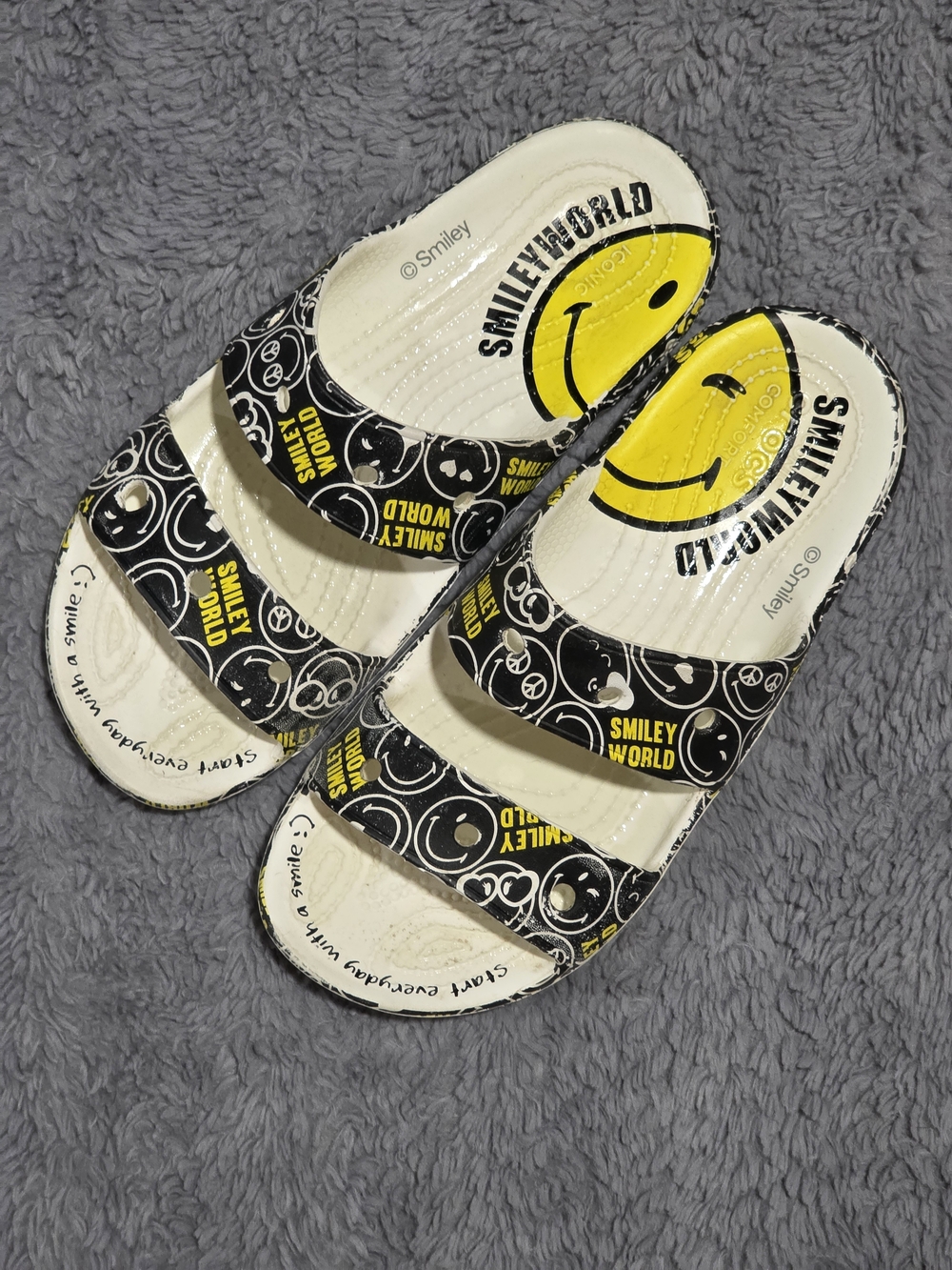 Limited Edition 2021 SmileyWorld Yellow & Black Crocs Slide Sandals